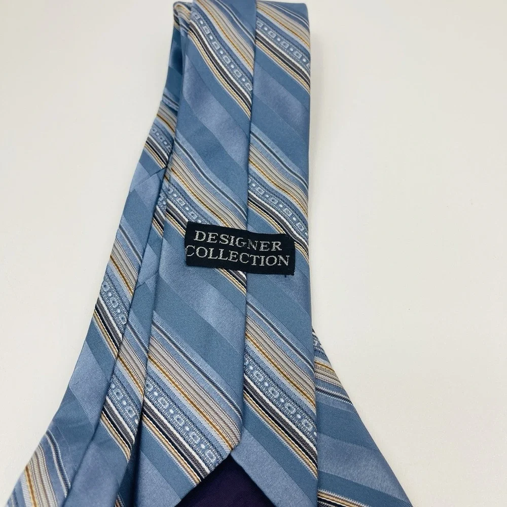 Designer Collection Tie Blue Stripes Brown Tan Necktie Polyester‎ 3